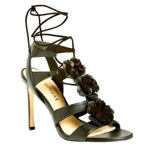 Via Spiga DEEDEE Rosette Lace Up Sandal Leather Flower Strappy heels. Size 6.5